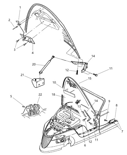 2001 Chrysler Prowler Hood Release Latch Diagram for 4786415