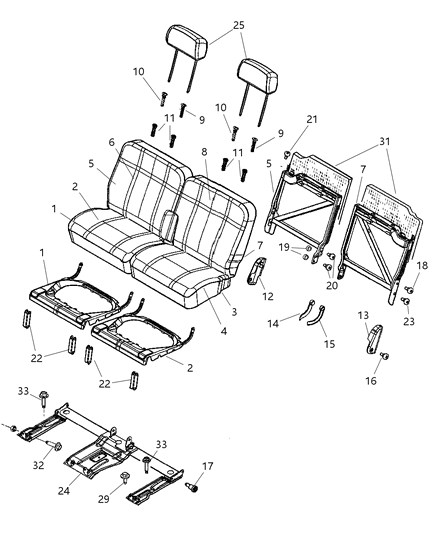 2005 Dodge Durango Third Row, 50/50 Seat Diagram