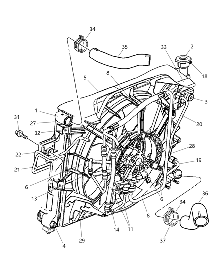 2001 Jeep Grand Cherokee Radiator & Related Parts Diagram 2