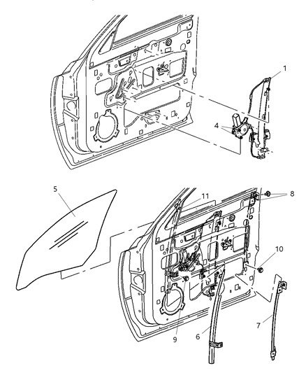 2007 Dodge Dakota Door, Front Glass, Regulators Diagram