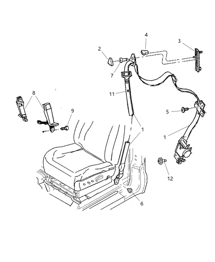 2002 Dodge Dakota Front Inner Seat Belt Diagram for QP491DVAA