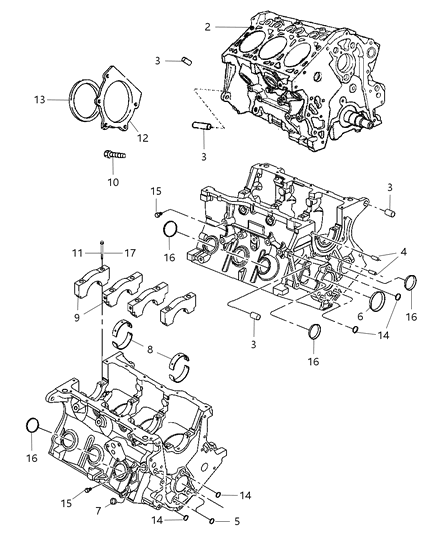 2008 Jeep Wrangler Engine Cylinder Block & Hardware Diagram 2