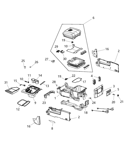 2017 Ram 1500 Armrest-Console Diagram for 6BZ37DX9AD