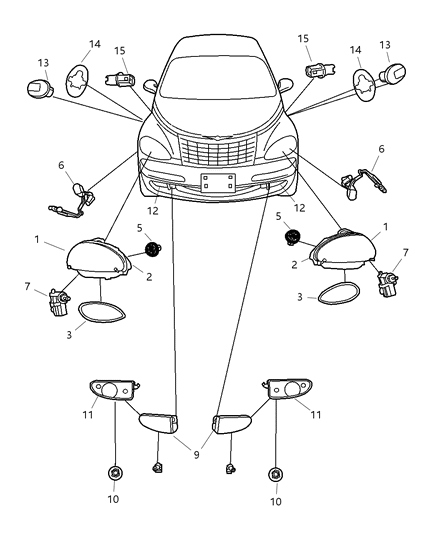 2007 Chrysler PT Cruiser Driver Side Headlight Assembly Composite Diagram for 5116043AE