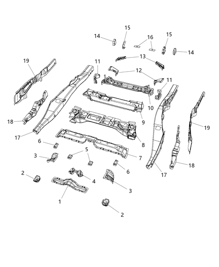 2019 Jeep Grand Cherokee Rail-Rear Floor Pan Side Diagram for 68269985AB