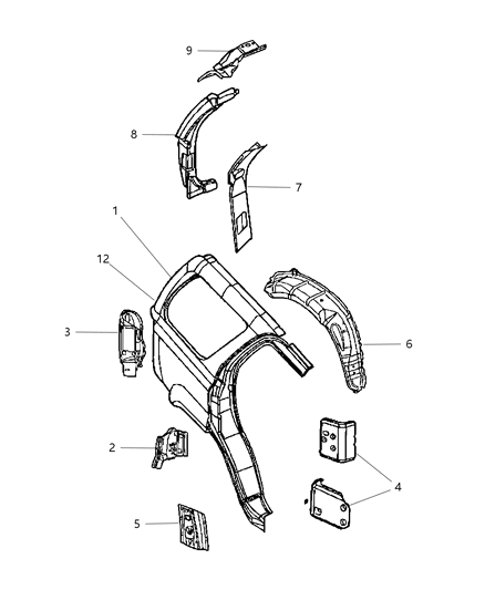 2009 Dodge Durango Panel-Body Side Aperture Rear Diagram for 68005030AB