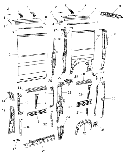 2014 Ram ProMaster 1500 Panels Body Side Diagram 1