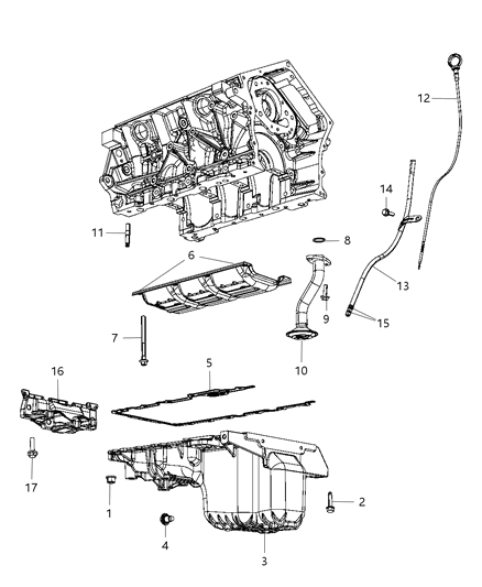 2008 Dodge Charger Engine Oil Pan , Engine Oil Level Indicator And Tube & Related Parts Diagram 1