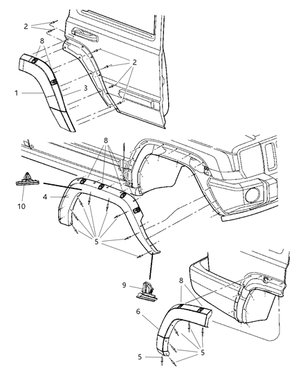 2007 Jeep Commander Applique/Flare Assembly Diagram