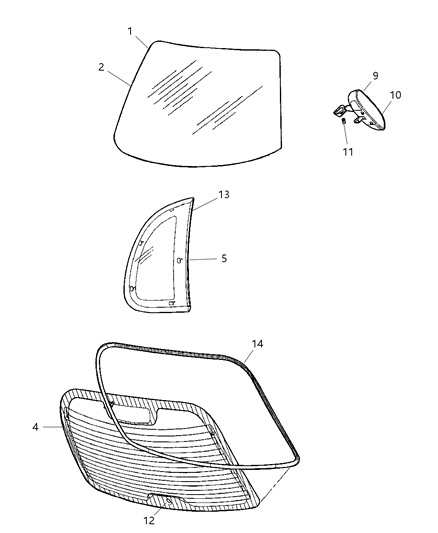 2005 Chrysler PT Cruiser Glass-Quarter Window Diagram for 5067226AB