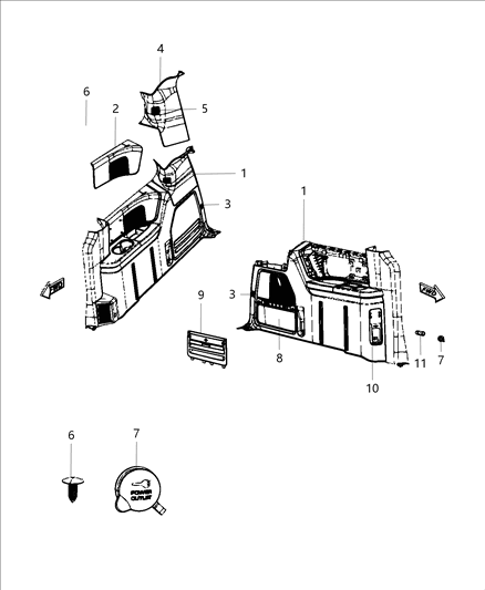 2017 Dodge Grand Caravan Quarter Trim Panel Diagram