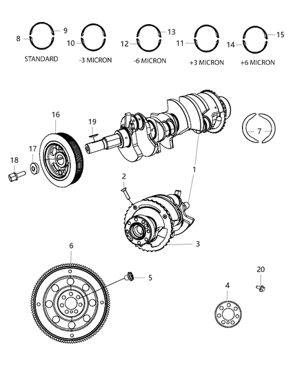 2011 Dodge Avenger Crankshaft , Crankshaft Bearings , Damper And Flywheel Diagram 1