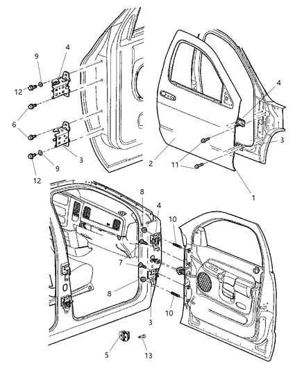 2008 Dodge Ram 2500 Front Door, Shell & Hinges Diagram