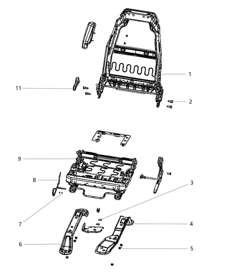 2018 Jeep Wrangler Adjusters, Recliners & Shields - Passenger Seat Diagram 1