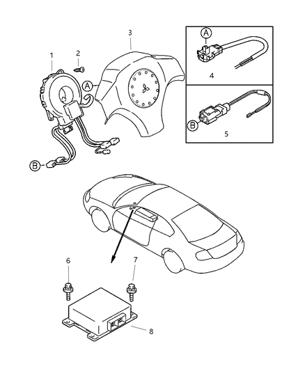 2003 Chrysler Sebring Steering Wheel Air Bag Module Connector Diagram for MR641149