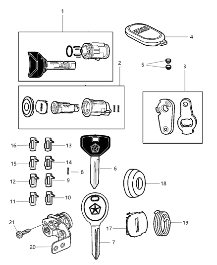 1999 Jeep Grand Cherokee Lock Cylinder & Keys Diagram