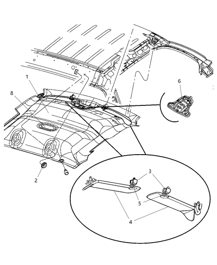 2010 Dodge Dakota Headliner Diagram for 1GE23BD1AA