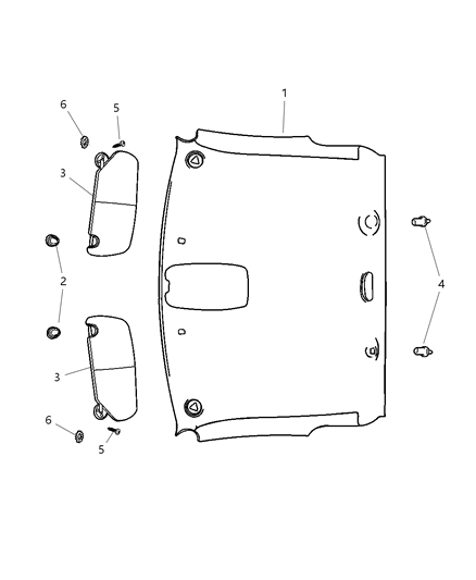 2005 Dodge Ram 2500 Headliner, Visors, Coat Hooks Diagram