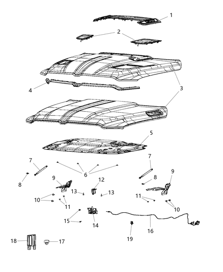 2019 Ram 1500 New Style Hood & Related Parts Diagram