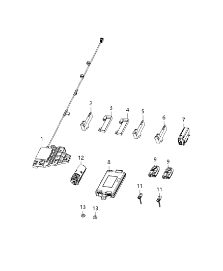 2019 Dodge Charger Module, Receivers, Keys, Key Fobs & Ignition Node Diagram 1