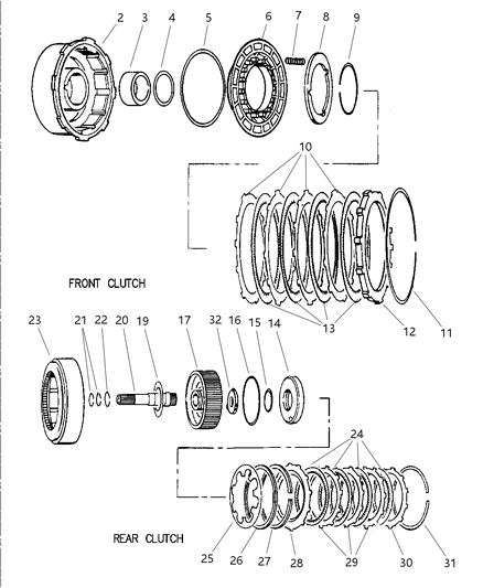1998 Dodge Ram 2500 Quad & Club Cab Clutch, Front & Rear With Gear Train Diagram 2