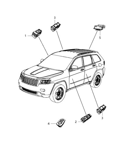 2012 Jeep Grand Cherokee Switches Doors & Liftgate Diagram