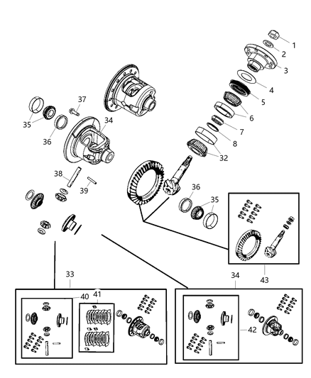 2013 Jeep Wrangler Differential Assembly, Rear Diagram