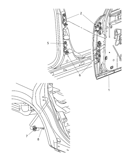 2006 Chrysler 300 Rear Door Lower Hinge Diagram for 5166092AA