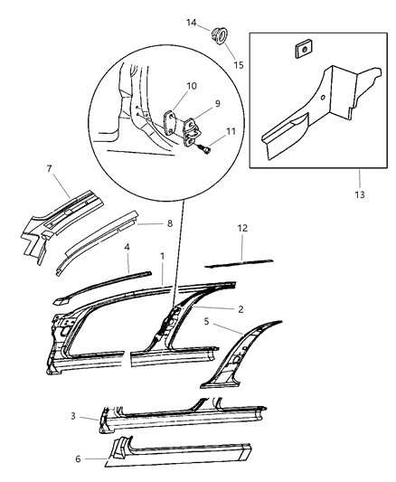 1997 Chrysler Concorde Aperture Panel, Pillar & Striker Diagram