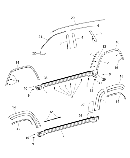 2015 Jeep Grand Cherokee Molding-Wheel Opening Diagram for 1MZ76RXFAC