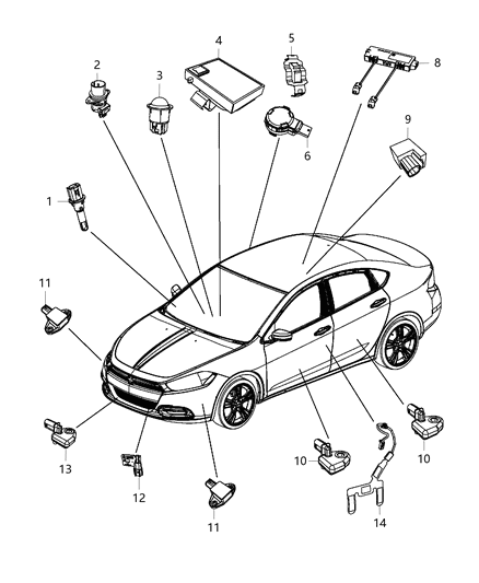 2014 Dodge Dart Sensors - Body Diagram