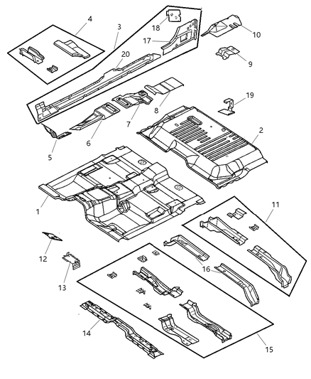 2000 Dodge Dakota UNDERBODY Front Diagram for 55257123AA