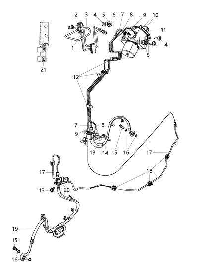 2013 Ram 4500 Hydraulic Control Unit, Brake Tubes And Hoses, Front Diagram