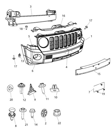 2009 Jeep Patriot Front Bumper Cover Diagram for 68021303AB
