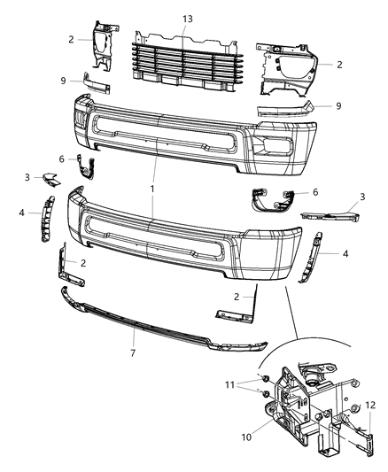 2012 Ram 2500 Bracket-Bumper Diagram for 68159972AA