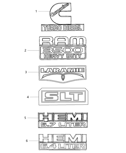 2015 Ram 3500 Cab Chassis Nameplates - Emblem & Medallions Diagram