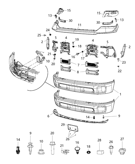 2018 Ram 1500 Reinforce-Front Bumper Diagram for 68104942AD