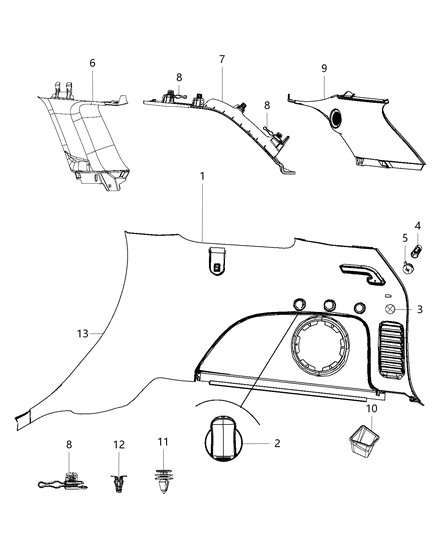 2017 Jeep Grand Cherokee Panel-Quarter Trim Diagram for 1WK001U5AD