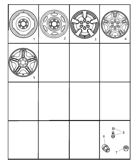 2002 Dodge Dakota Aluminum Wheel Diagram for 5GR83PAKAB