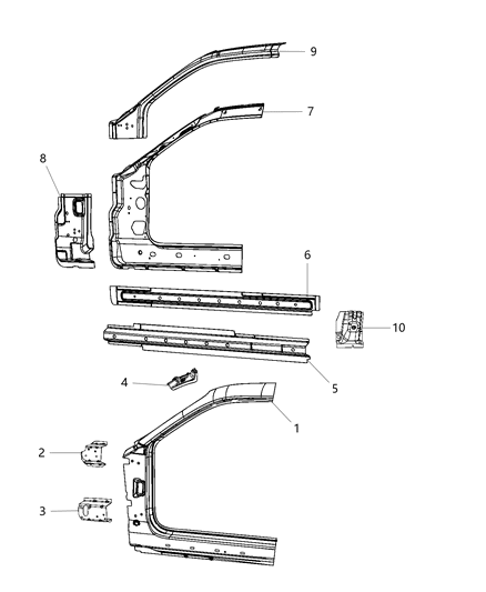 2018 Dodge Challenger Panel-Body Side Aperture Front Diagram for 68372725AB