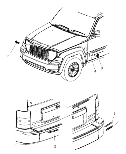 2011 Jeep Liberty Nameplates - Emblem & Medallions Diagram