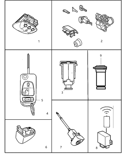 2007 Chrysler Crossfire Lock Cylinder & Keys Diagram