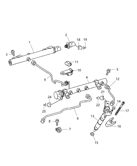 2009 Dodge Sprinter 2500 Fuel Rail & Injectors Diagram