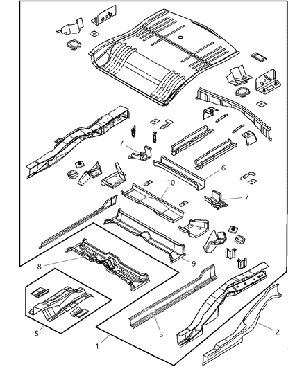 2004 Chrysler Pacifica Rear Floor Pan & Attaching Parts Diagram