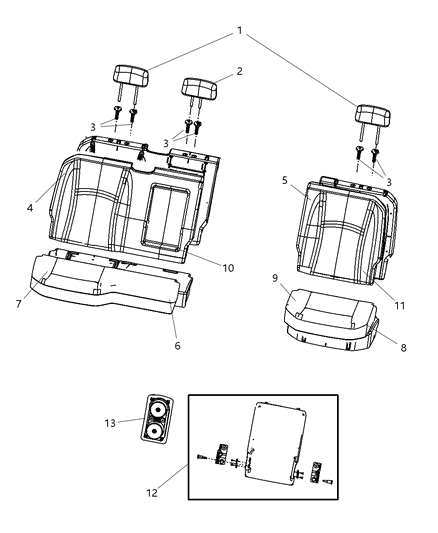 2011 Ram 1500 Crew Cab Rear Seat - 60/40 Diagram 1