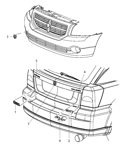 2012 Dodge Caliber Nameplates - Emblems, & Decals Diagram