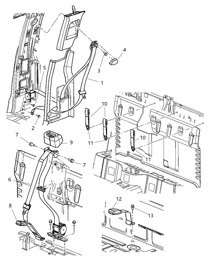 2005 Dodge Dakota Belts, Rear Seat & Tethers Diagram 2