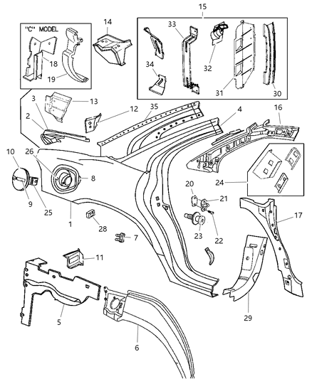 1997 Chrysler LHS Quarter Panel Diagram