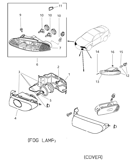 1999 Chrysler Sebring Coupe Lamps, Front Diagram
