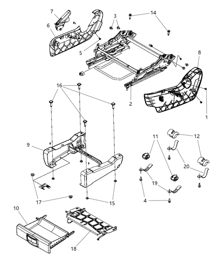 2011 Chrysler Town & Country Adjusters, Recliners & Shields - Passenger Side - Manual Diagram